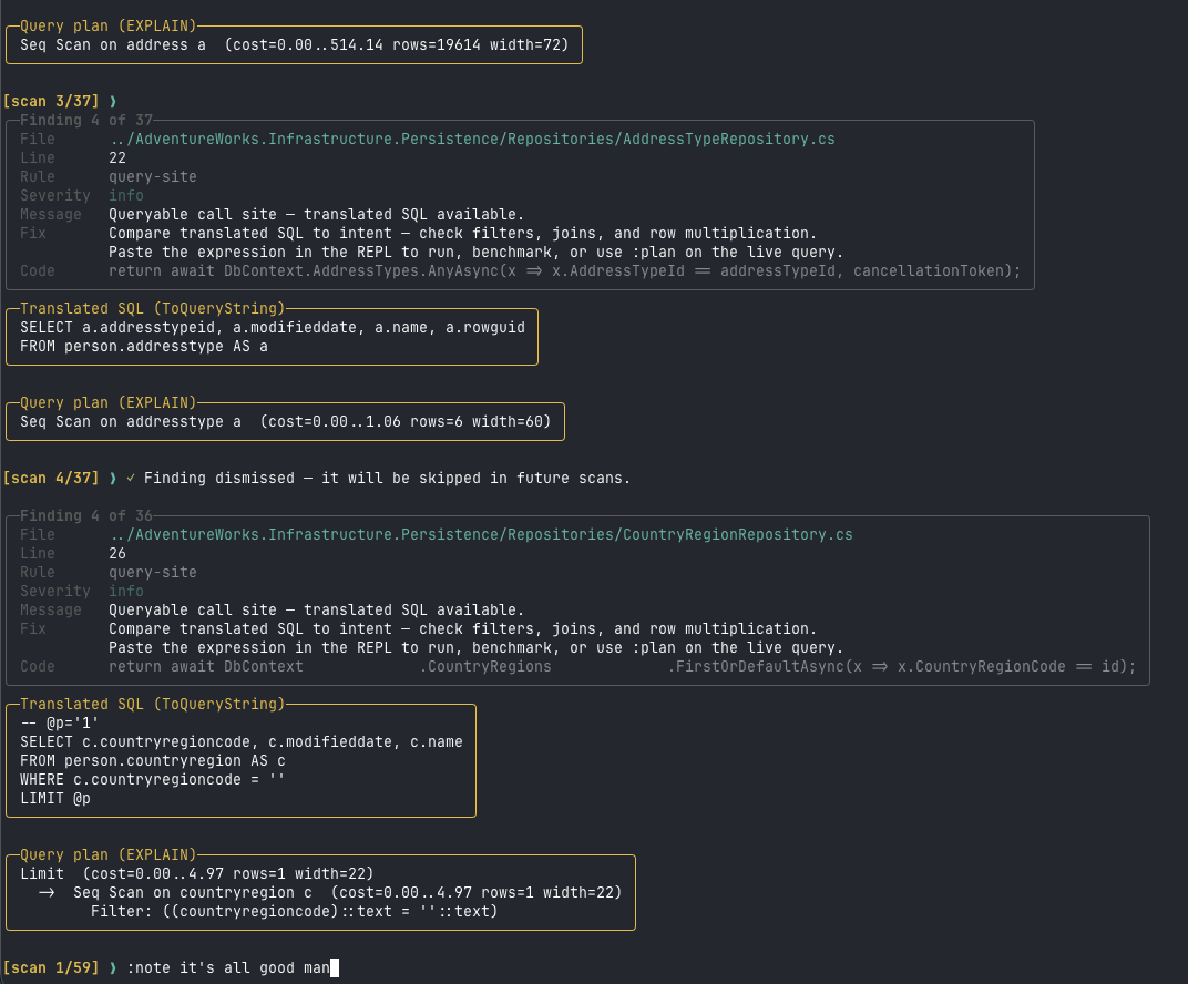 Deep scan review with SQL and query plan